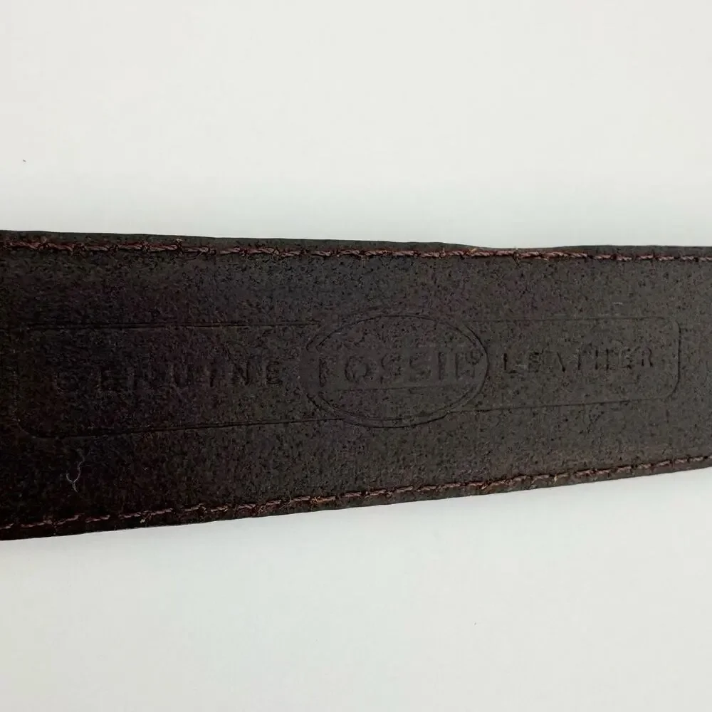 Fossil Brown Leather Belt Silver-Tone Hardware Boho Design Size M